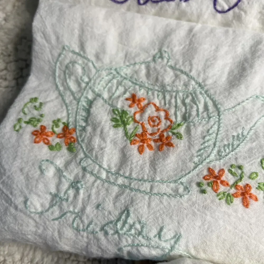 Vintage Lot of 7 Days of The Week Tea Cup Party Flour Sack Towels Dishes Teapot